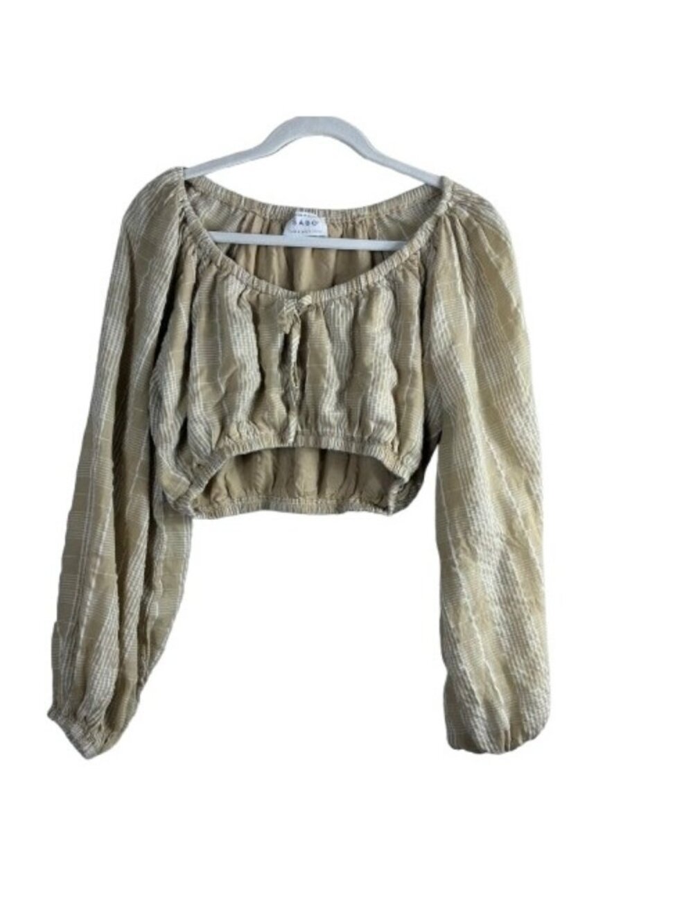 Sabo Off-the Shoulder Balloon Sleeve Cropped Peasant Top Milkmaid Beige Sz M